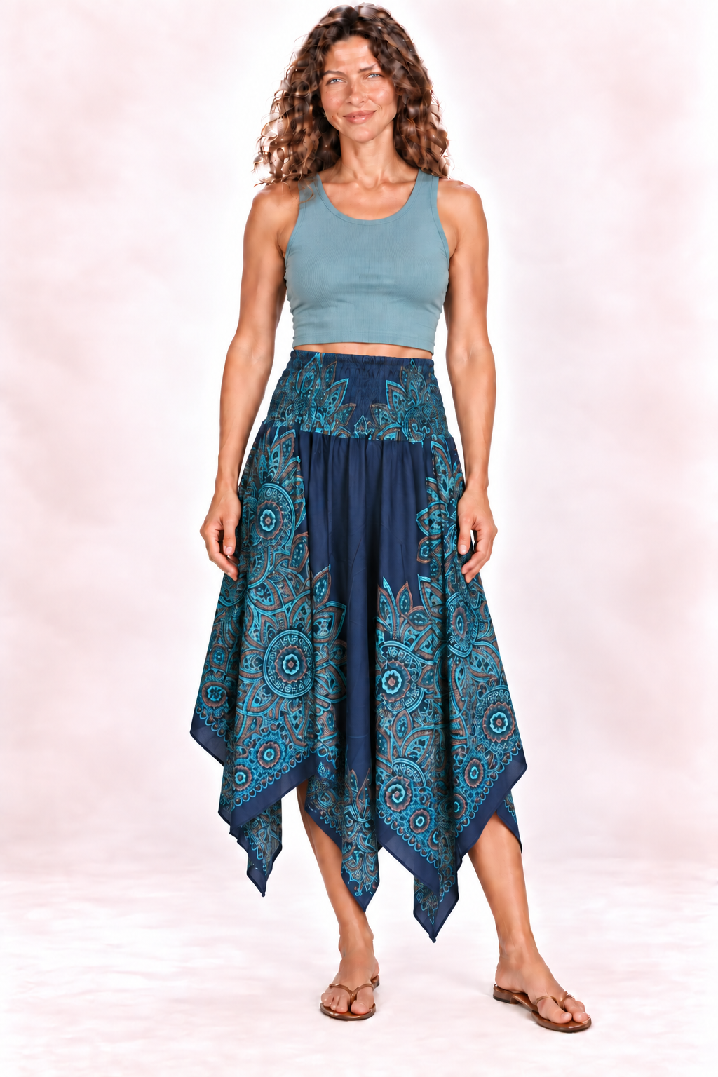 Zig Zag Dress and Skirt - Navy Turquoise Mandala — Skirt — front view