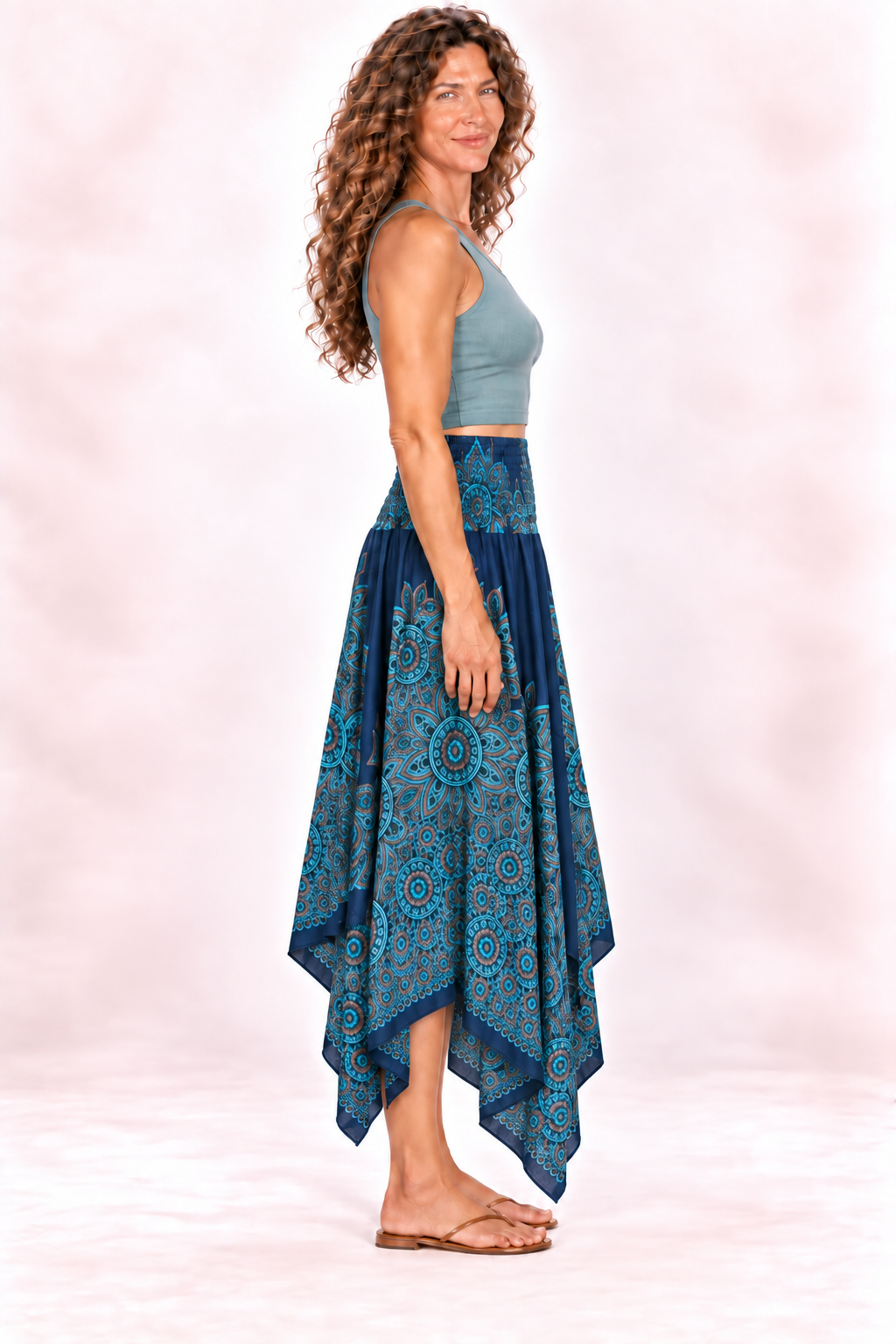 Zig Zag Dress and Skirt - Navy Turquoise Mandala — Skirt — Side