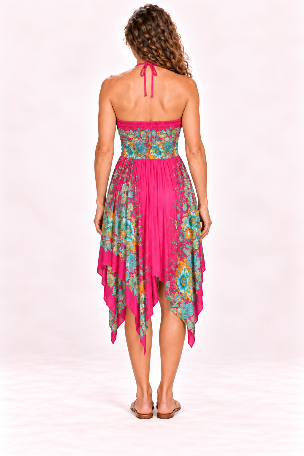 Zig Zag Dress and Skirt - Pink Multicolour Floral — Dress — Back
