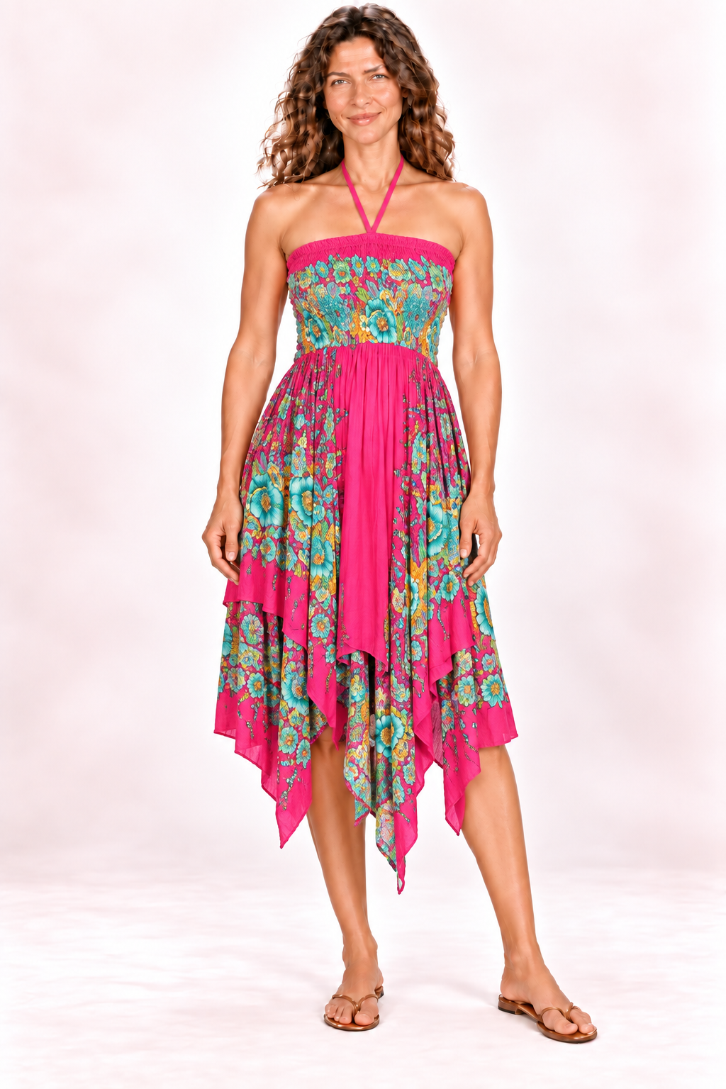 Zig Zag Dress and Skirt - Pink Multicolour Floral — Dress — front view