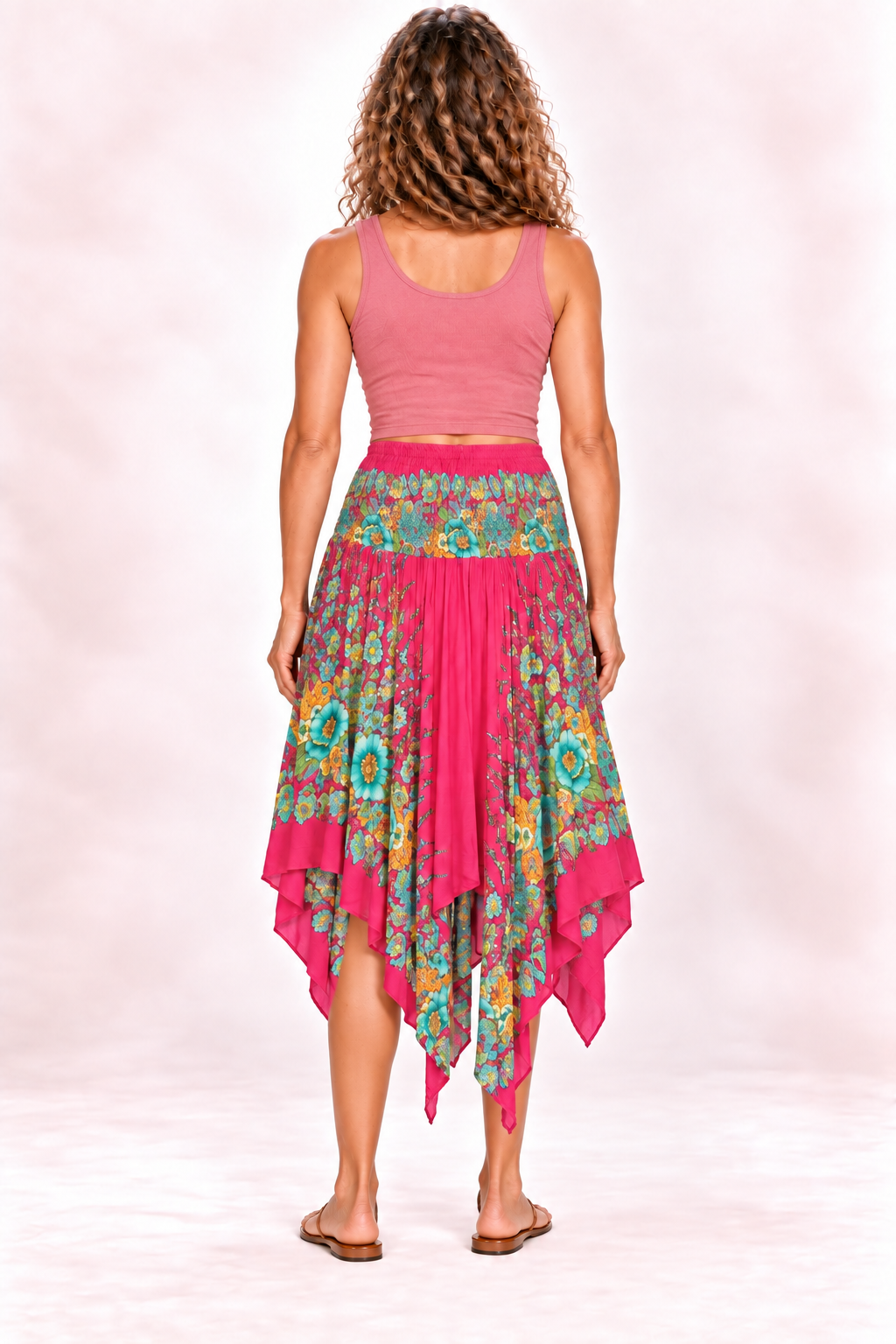Zig Zag Dress and Skirt - Pink Multicolour Floral — Skirt — Back