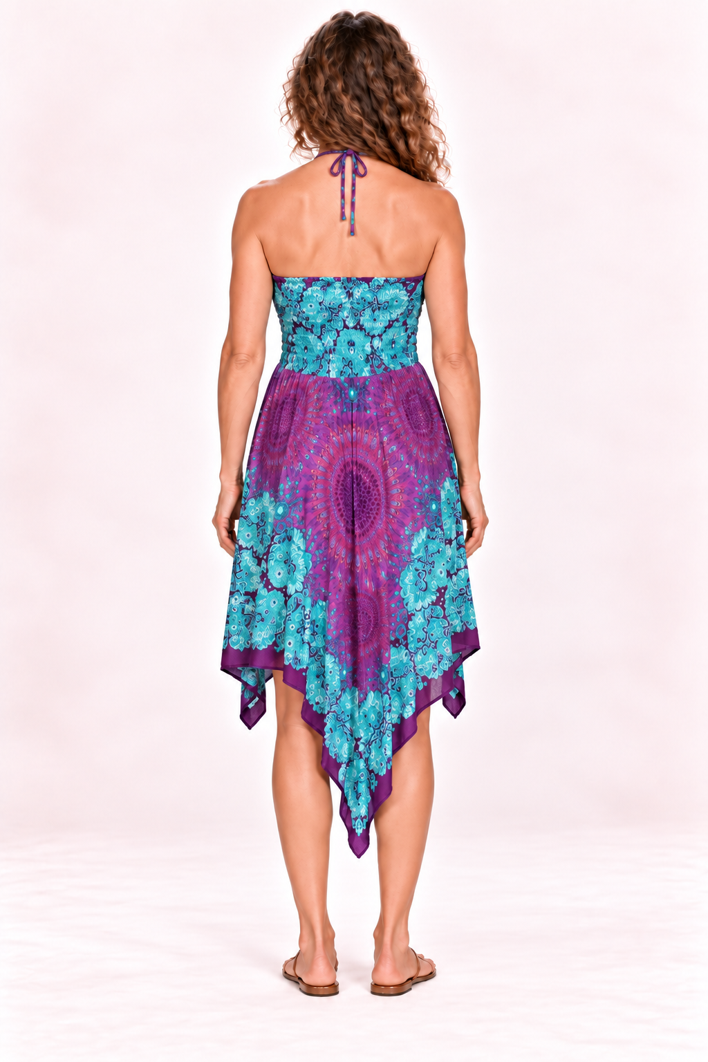 Zig Zag Dress and Skirt - Purple Turquoise Mandala — Dress — Back