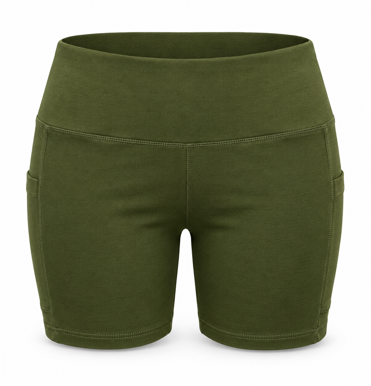 Olive Fold-Waist Shorts – front ghost mannequin