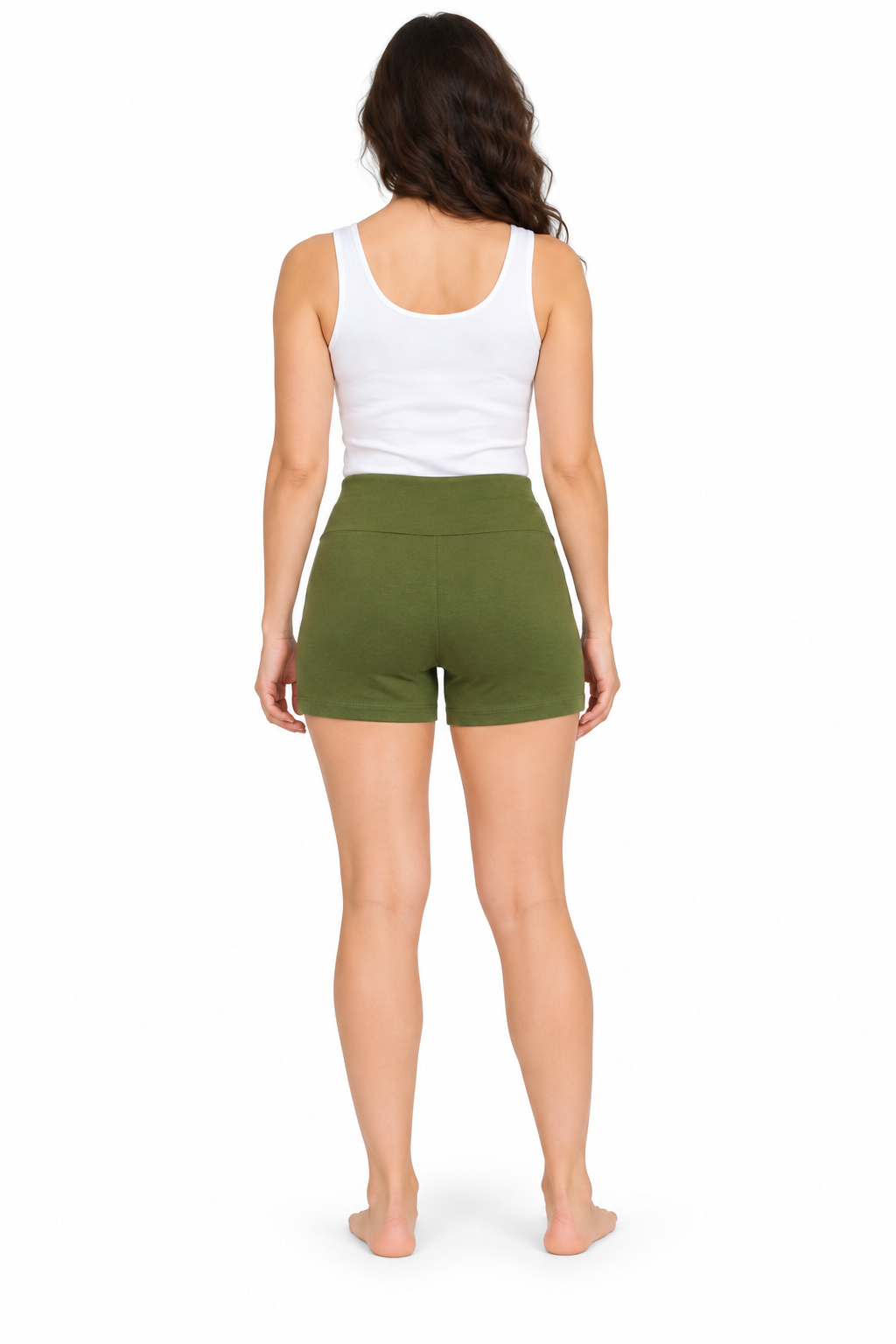 Olive Fold-Waist Shorts – back model view