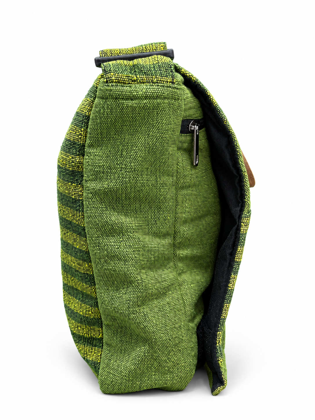 Olive Ganesha Striped Crossbody Bag – side view