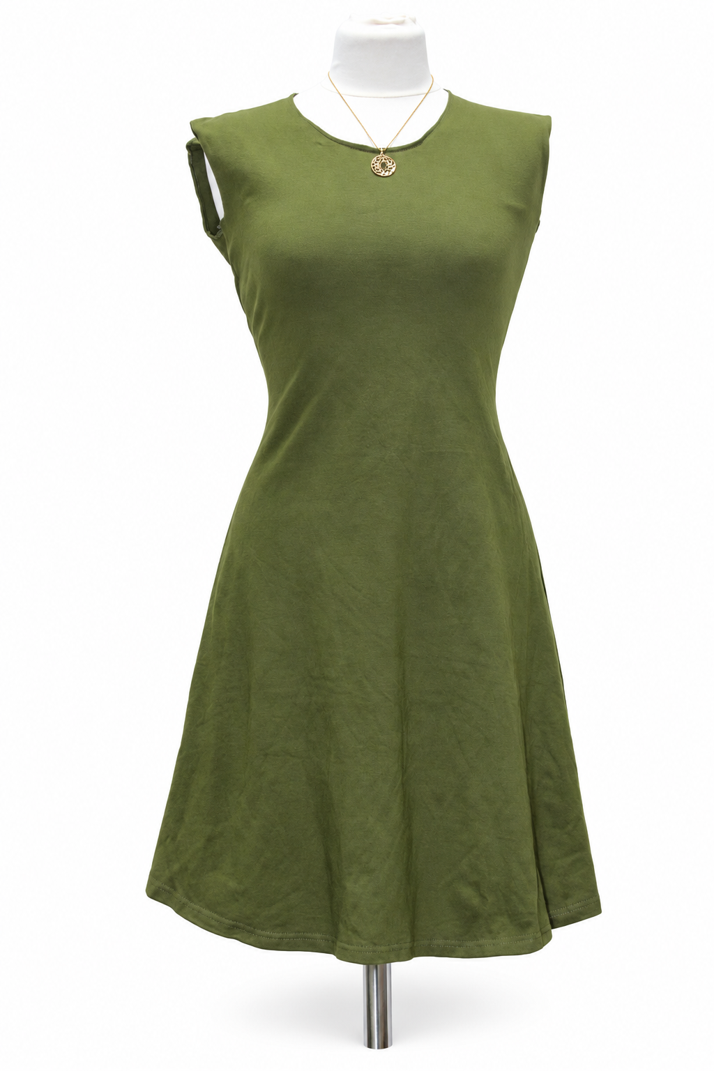Olive Green Cap Sleeve Dress — original mannequin product photograph