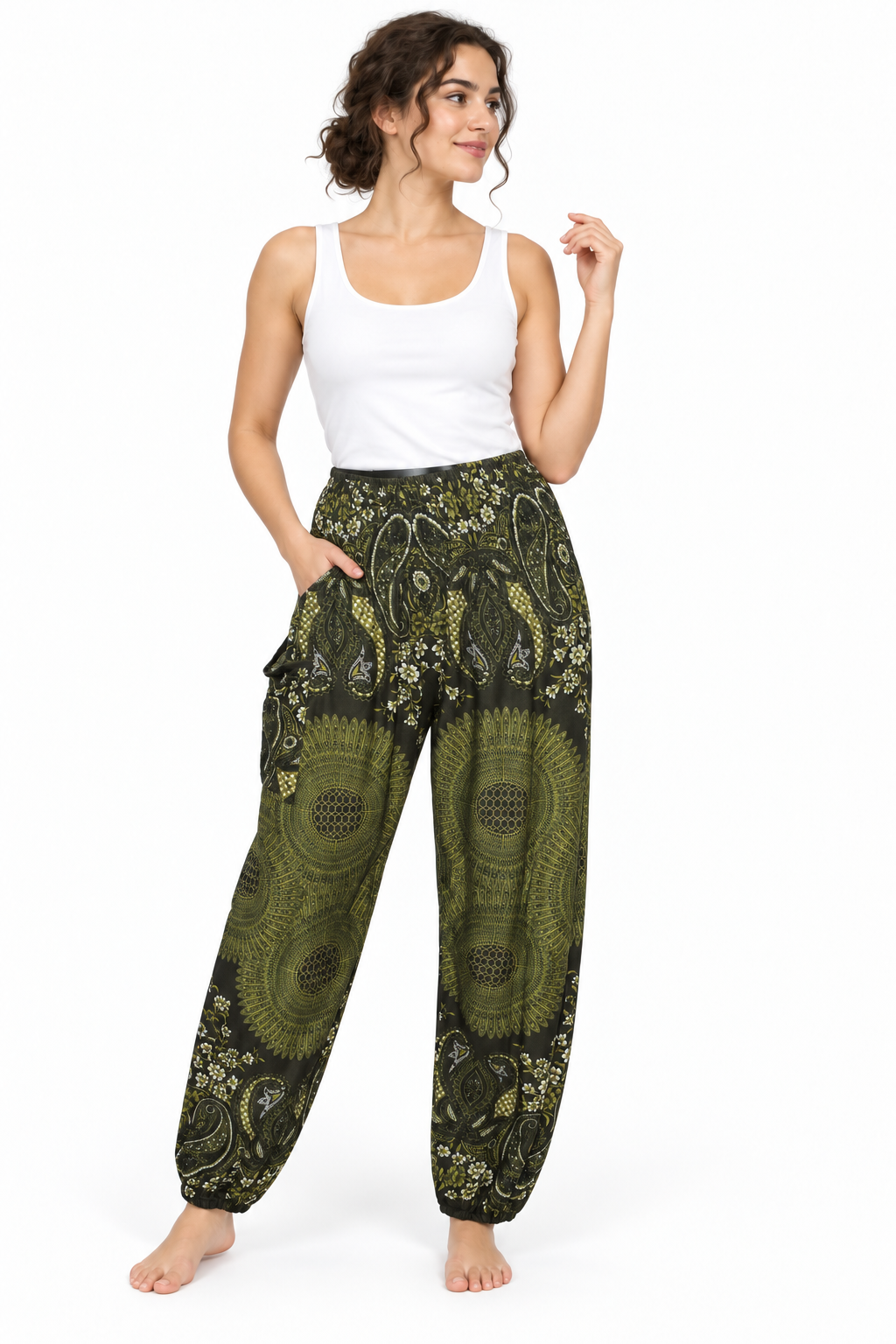 Olive Mandala Harem Pants – product view 2