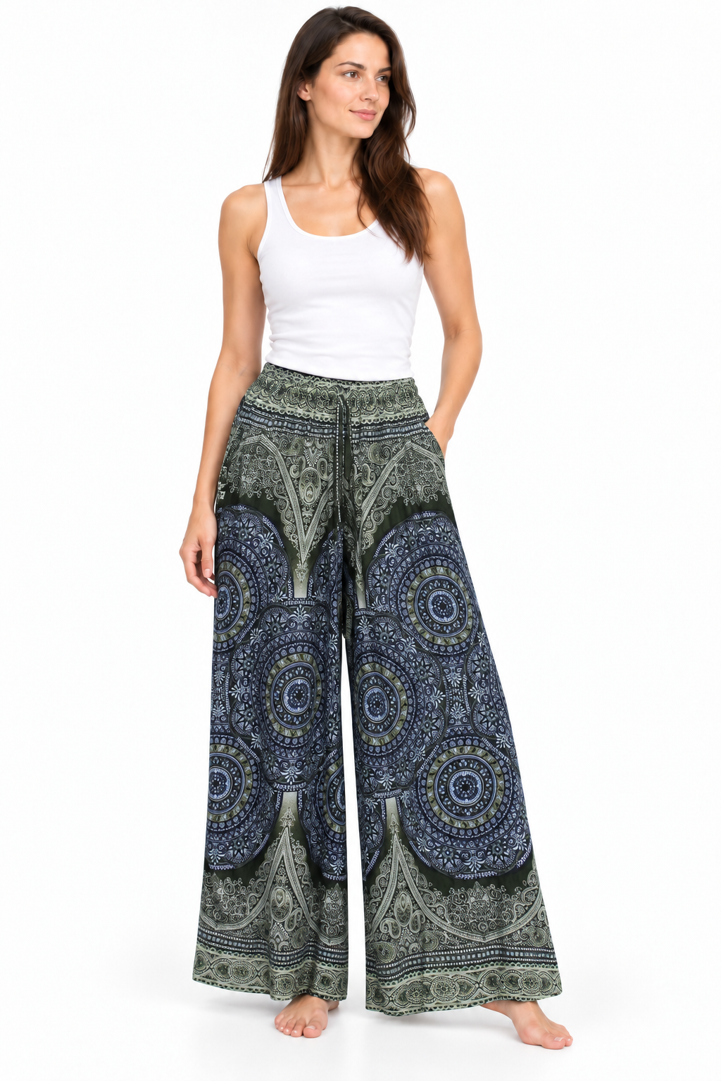 Olive Navy Mandala Palazzo – product view 2