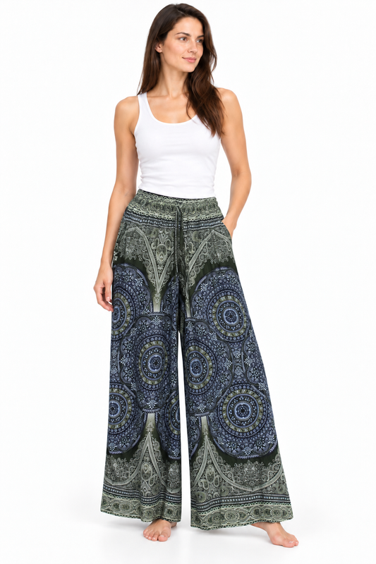 Olive Navy Mandala Palazzo – product view 2