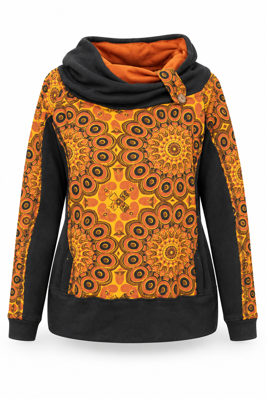 Orange Black Mandala Pattern jacket, front product view