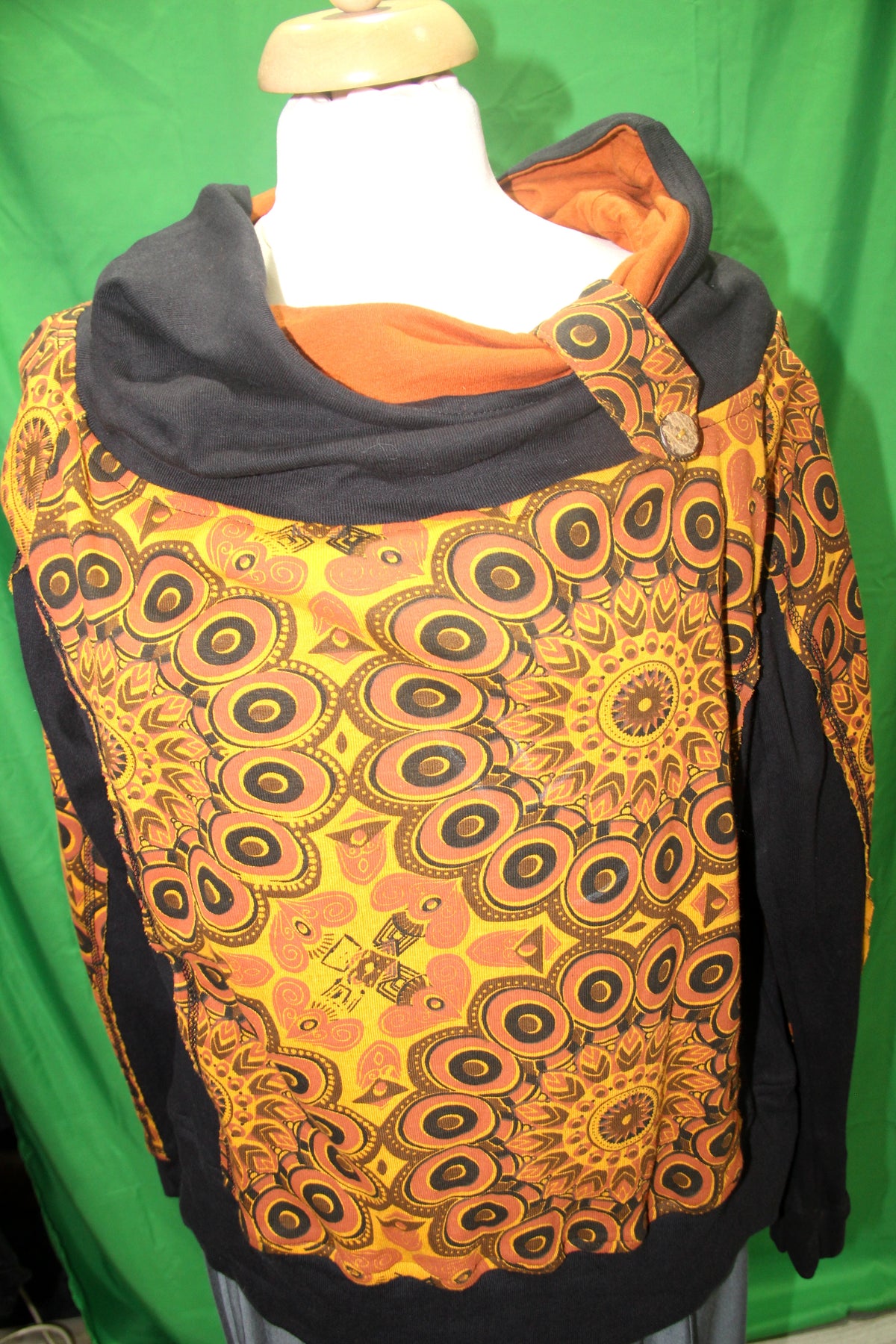 Orange Black Mandala Pattern jacket, garment detail