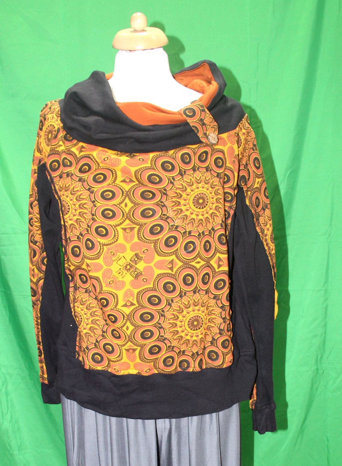 Orange Black Mandala Pattern jacket, original front view
