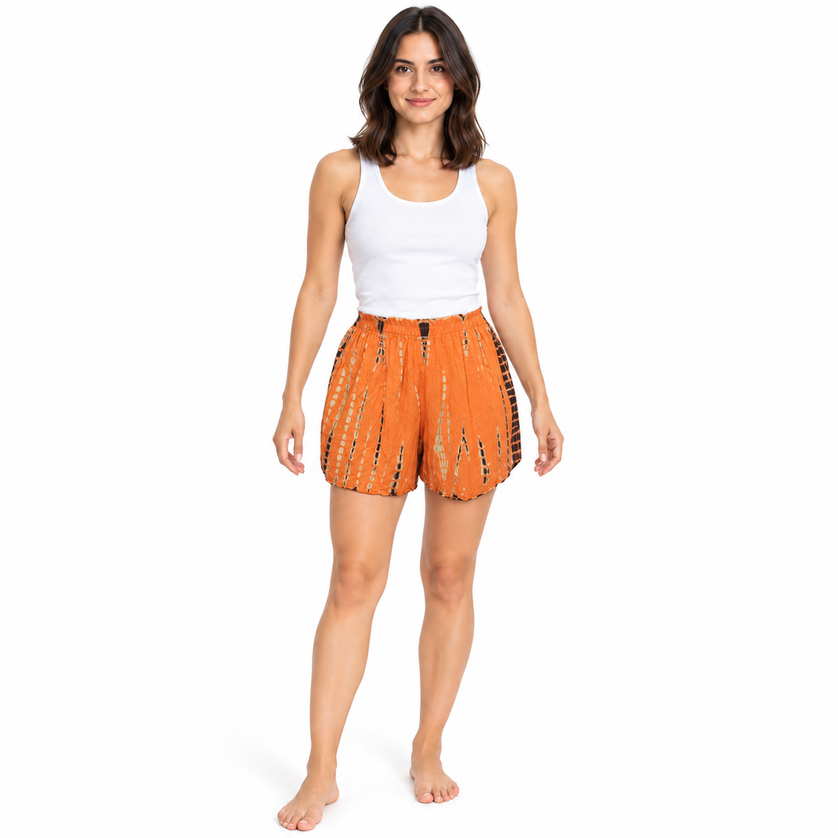 Orange Resist-Dye Shorts – front model view