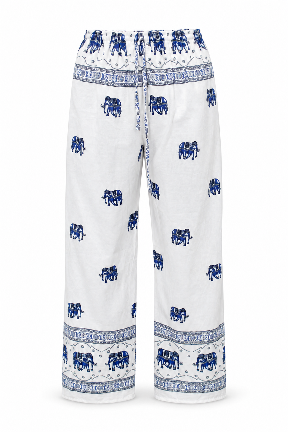 White Blue Elephant Print Trousers – view 1