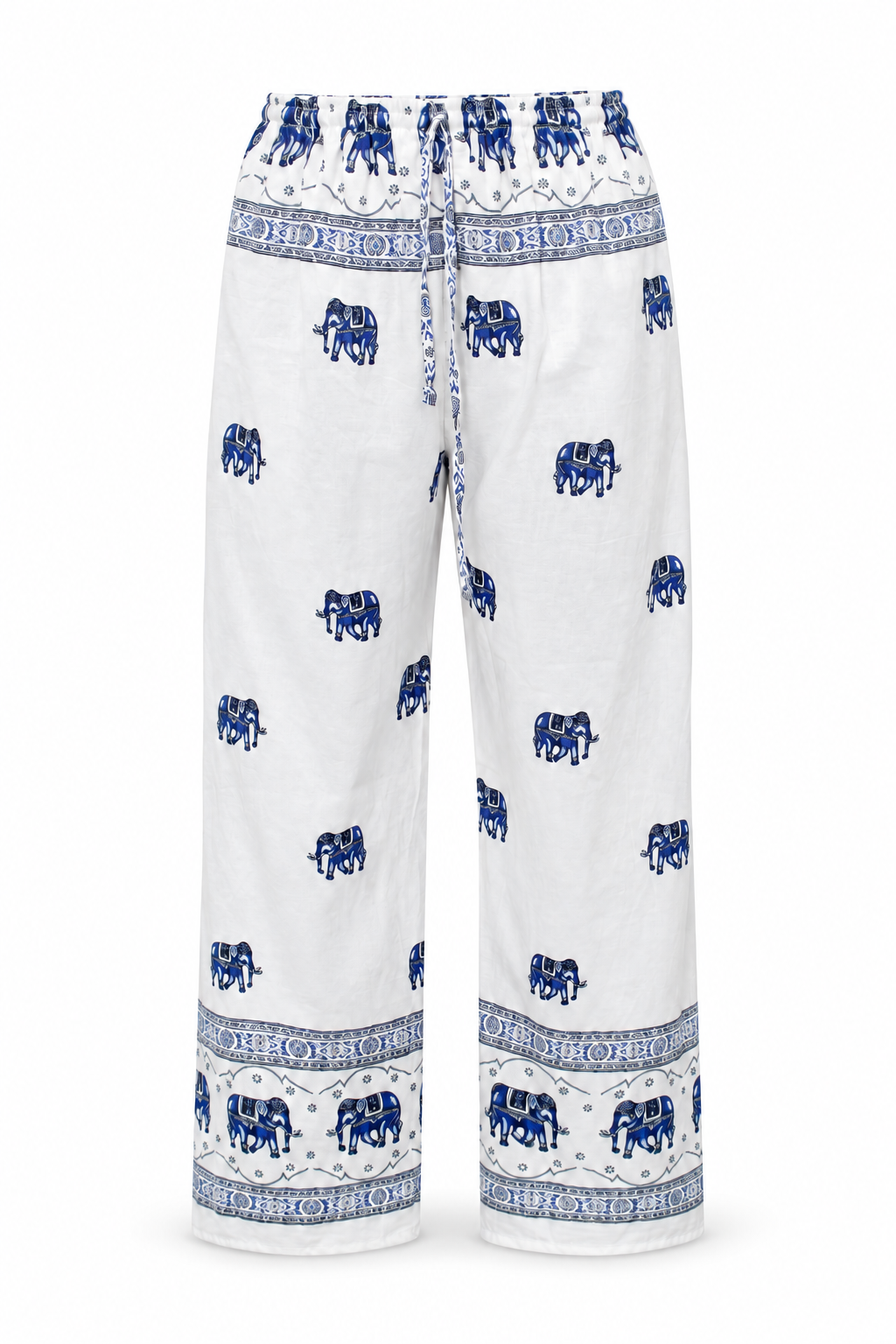 White Blue Elephant Print Trousers – view 1