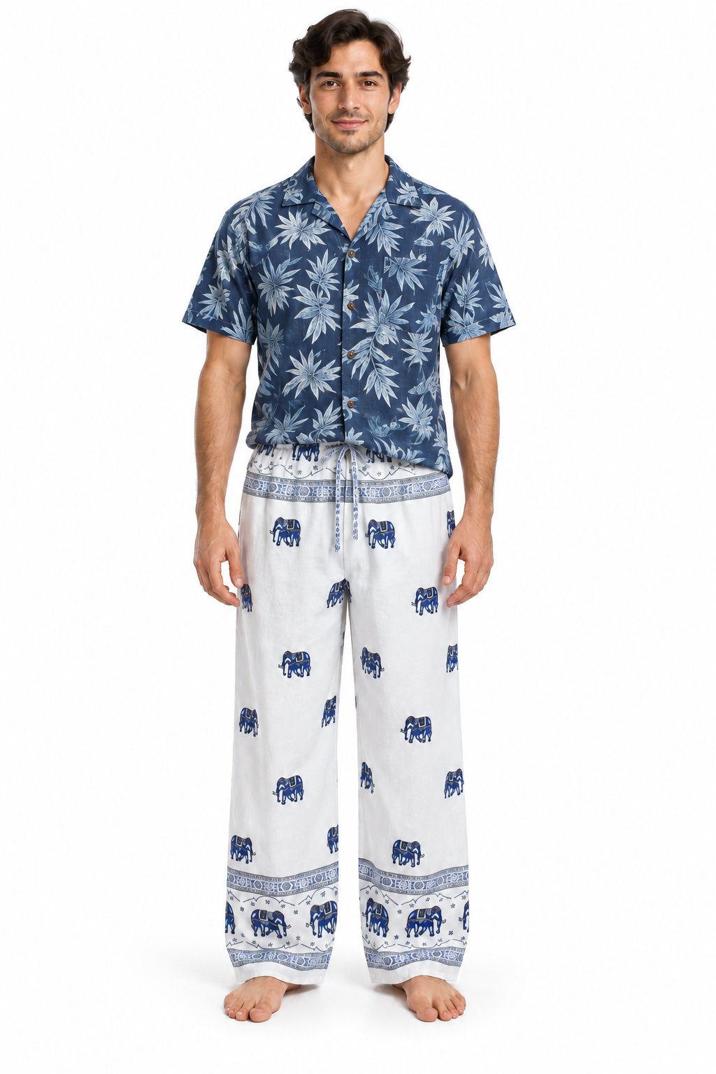 White Blue Elephant Print Trousers – view 2