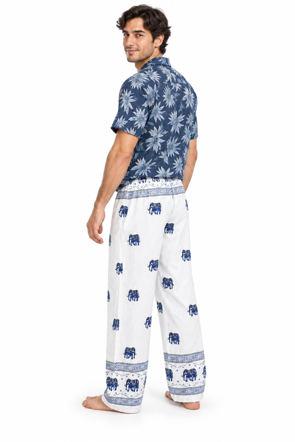 White Blue Elephant Print Trousers – view 3