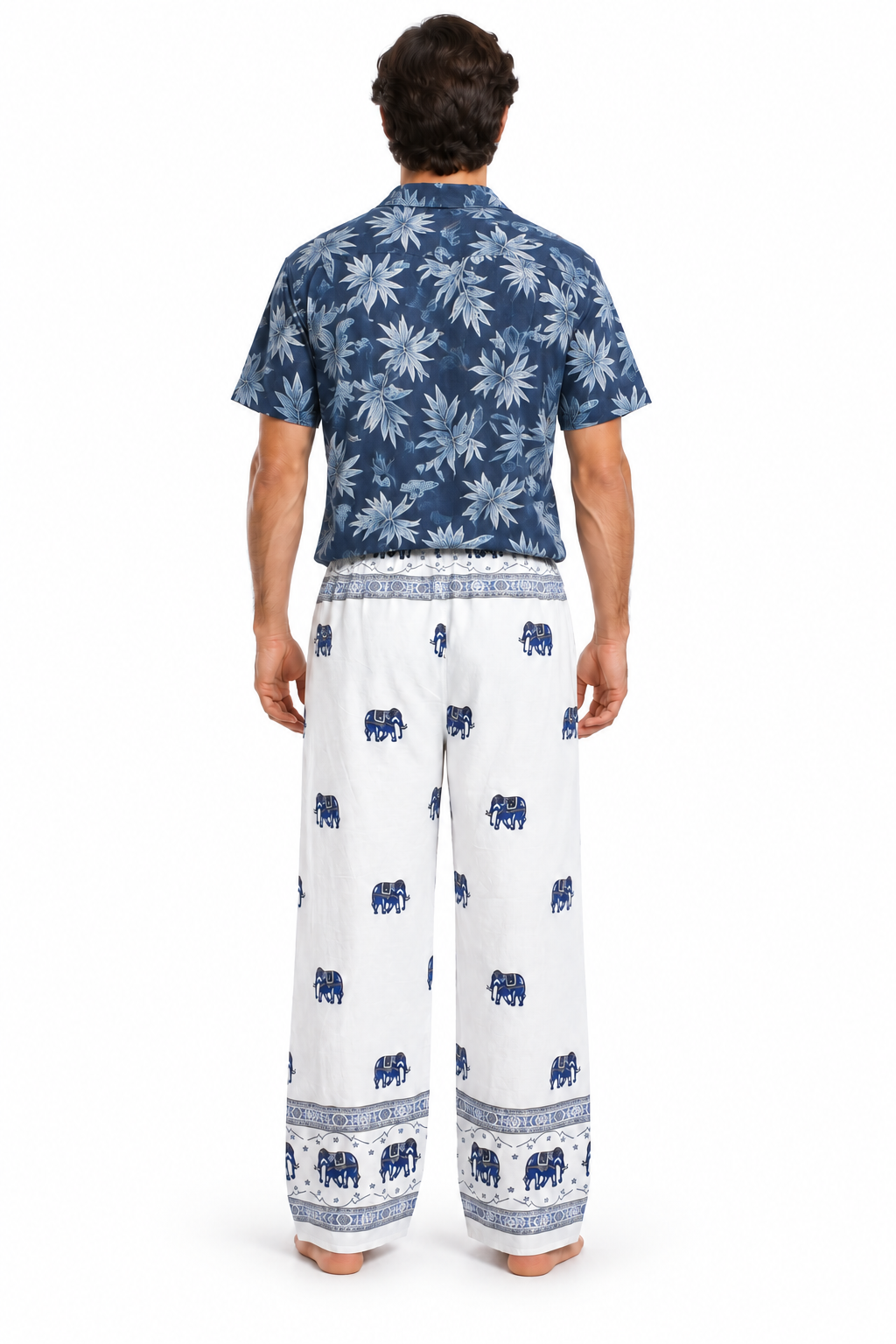 White Blue Elephant Print Trousers – view 4