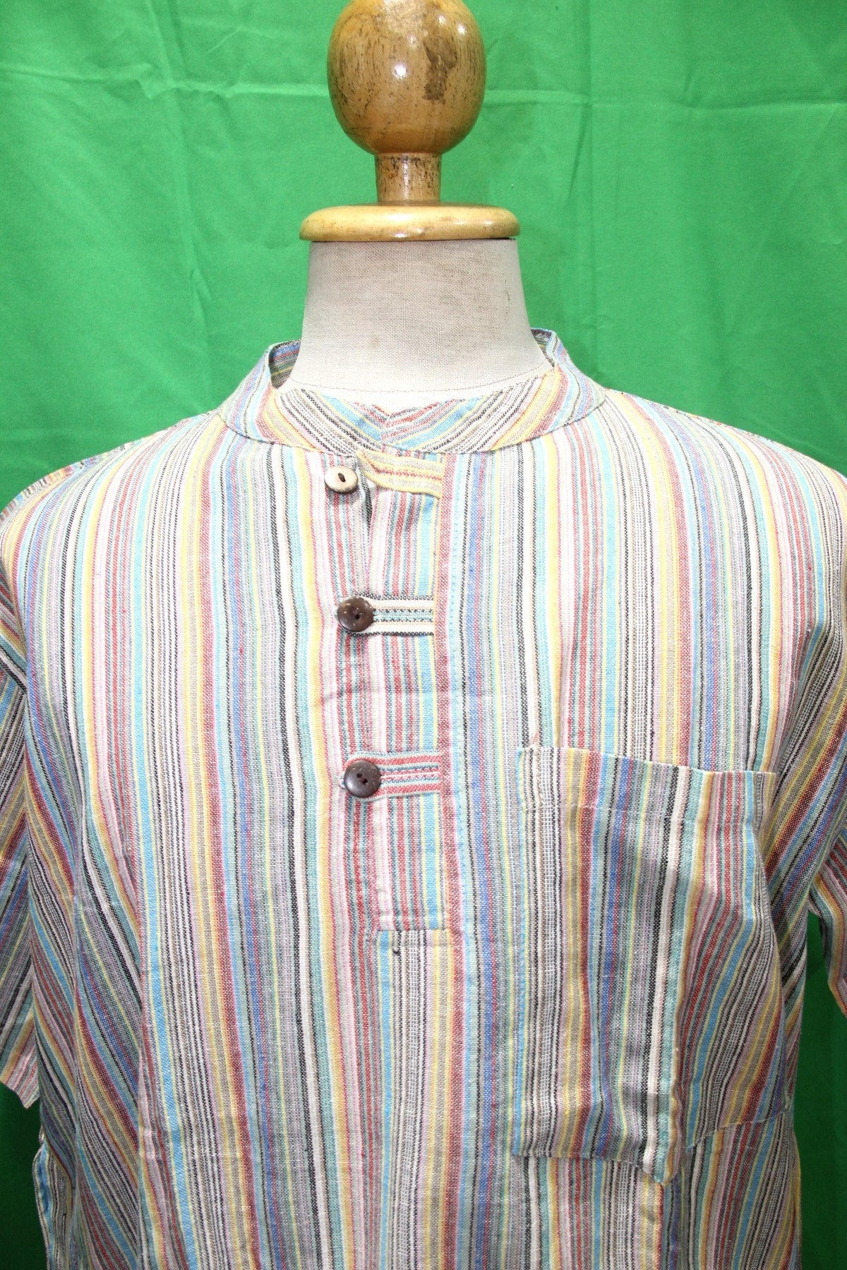 Pastel Multicolour Stripe Kurta from Nepal — garment detail