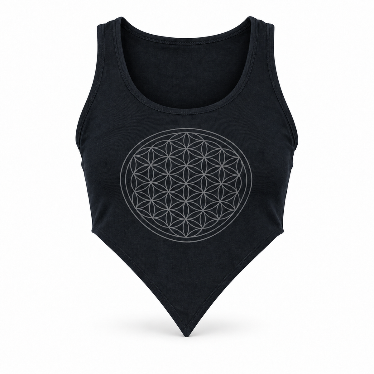 Petal Cotton Top-Bra with Brass Back Motif, Black, ghost mannequin on white background |variant:black|view:ghost|