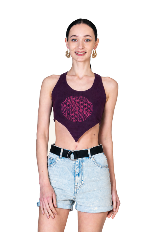 Petal Cotton Top-Bra with Brass Back Motif — main product photo on pure white background