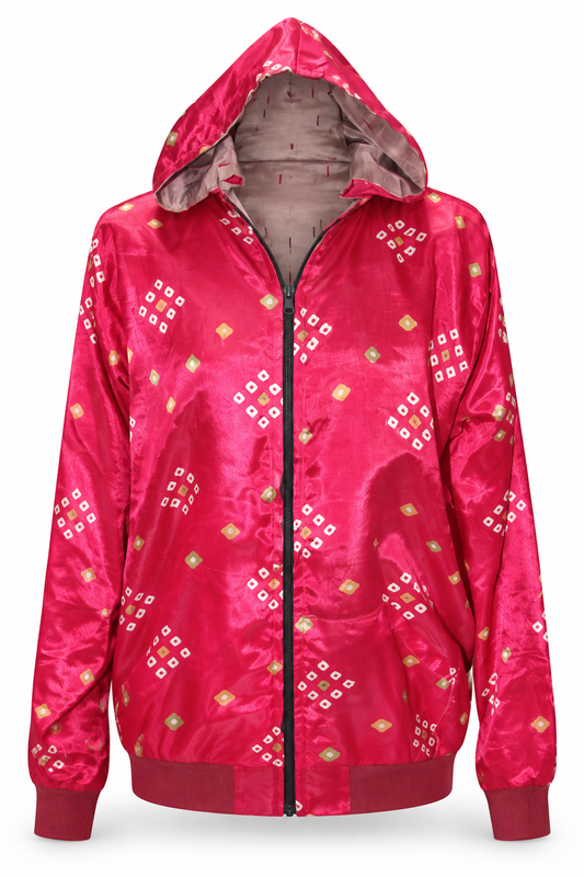 Pink Gold Bandhani Pattern jacket, front product view