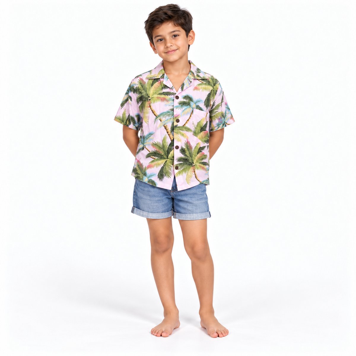 Pink Palm Trees Shirt - boys model front view