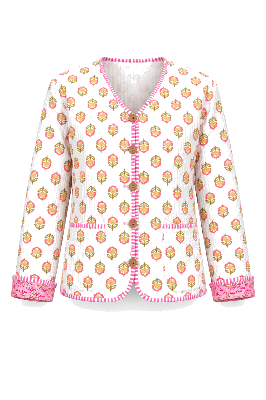 White pink flower reversible jacket — ghost mannequin, Side B