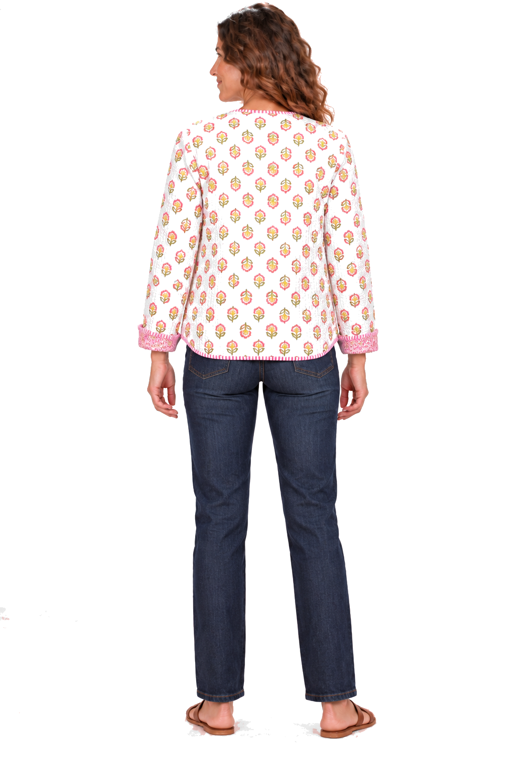 White pink flower reversible jacket — back view
