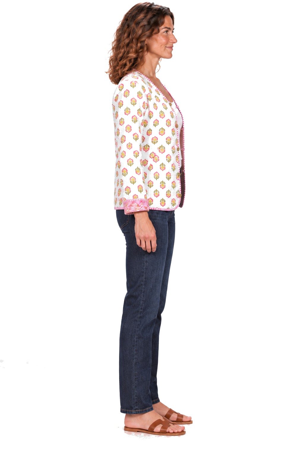 White pink flower reversible jacket — side view