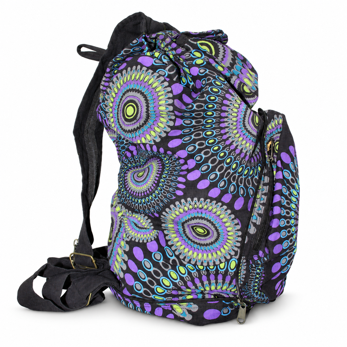 Purple Green Mandala Drawstring Backpack – view 3
