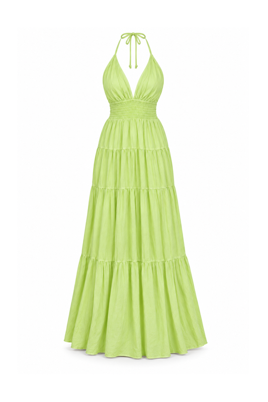 Rayon Long Halter Dress - Light Green - ghost mannequin, normalized primary image