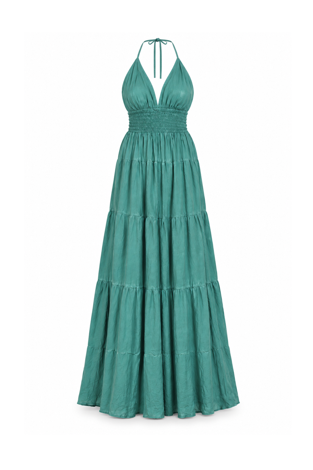 Rayon Long Halter Dress - Teal - ghost mannequin, normalized primary image