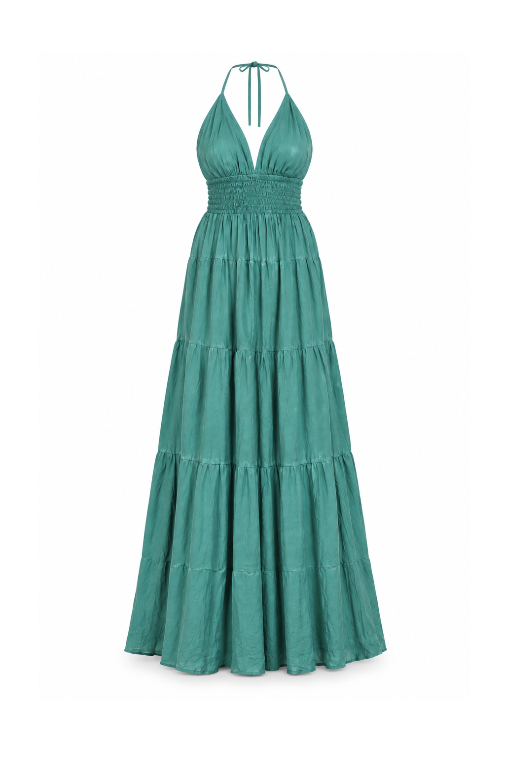 Rayon Long Halter Dress - Teal - ghost mannequin, normalized primary image