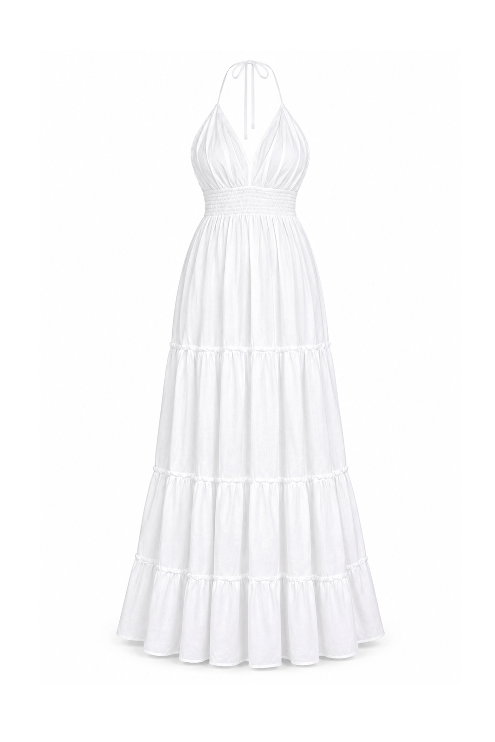 Rayon Long Halter Dress - White - ghost mannequin, normalized primary image
