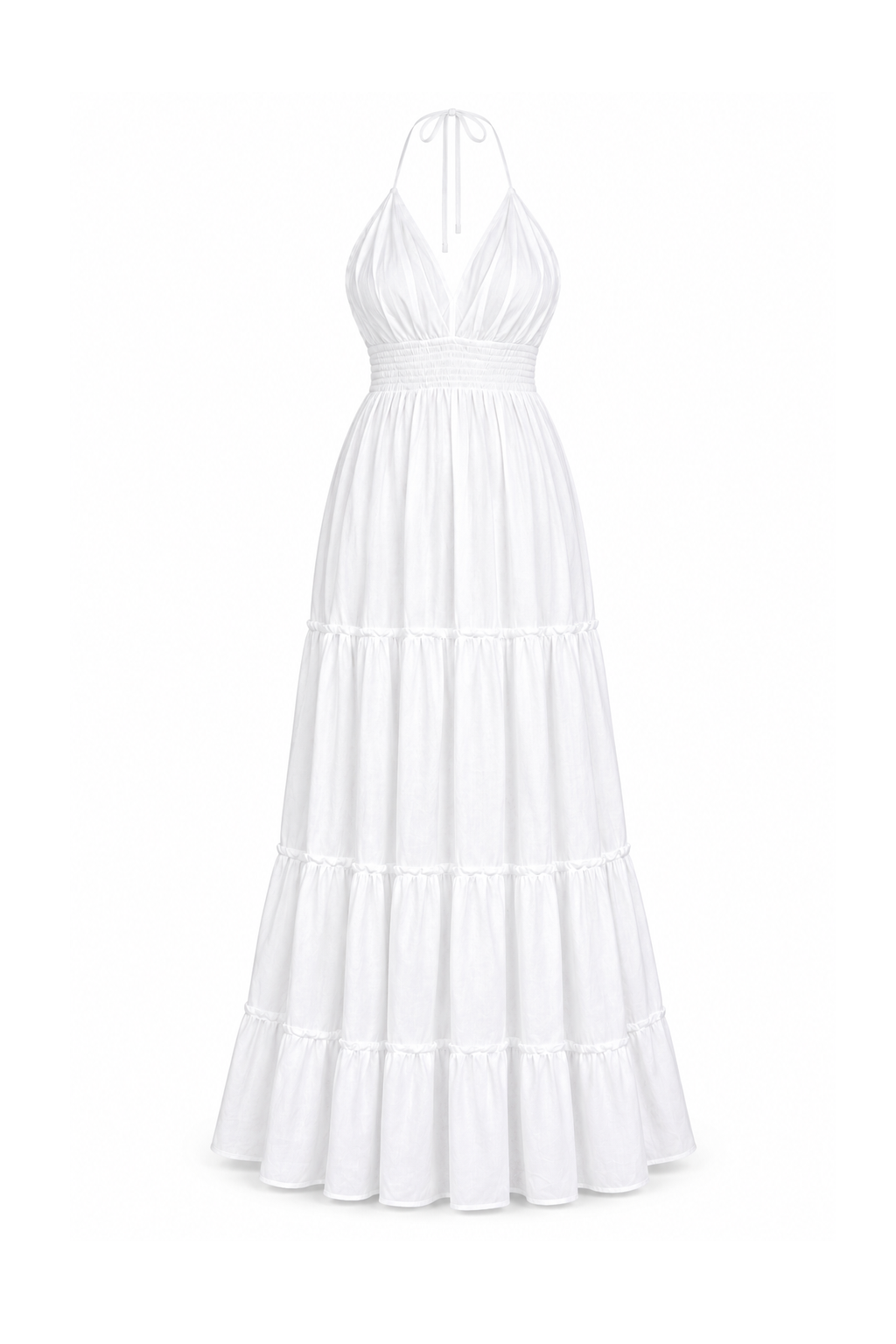 Rayon Long Halter Dress - White - ghost mannequin, normalized primary image