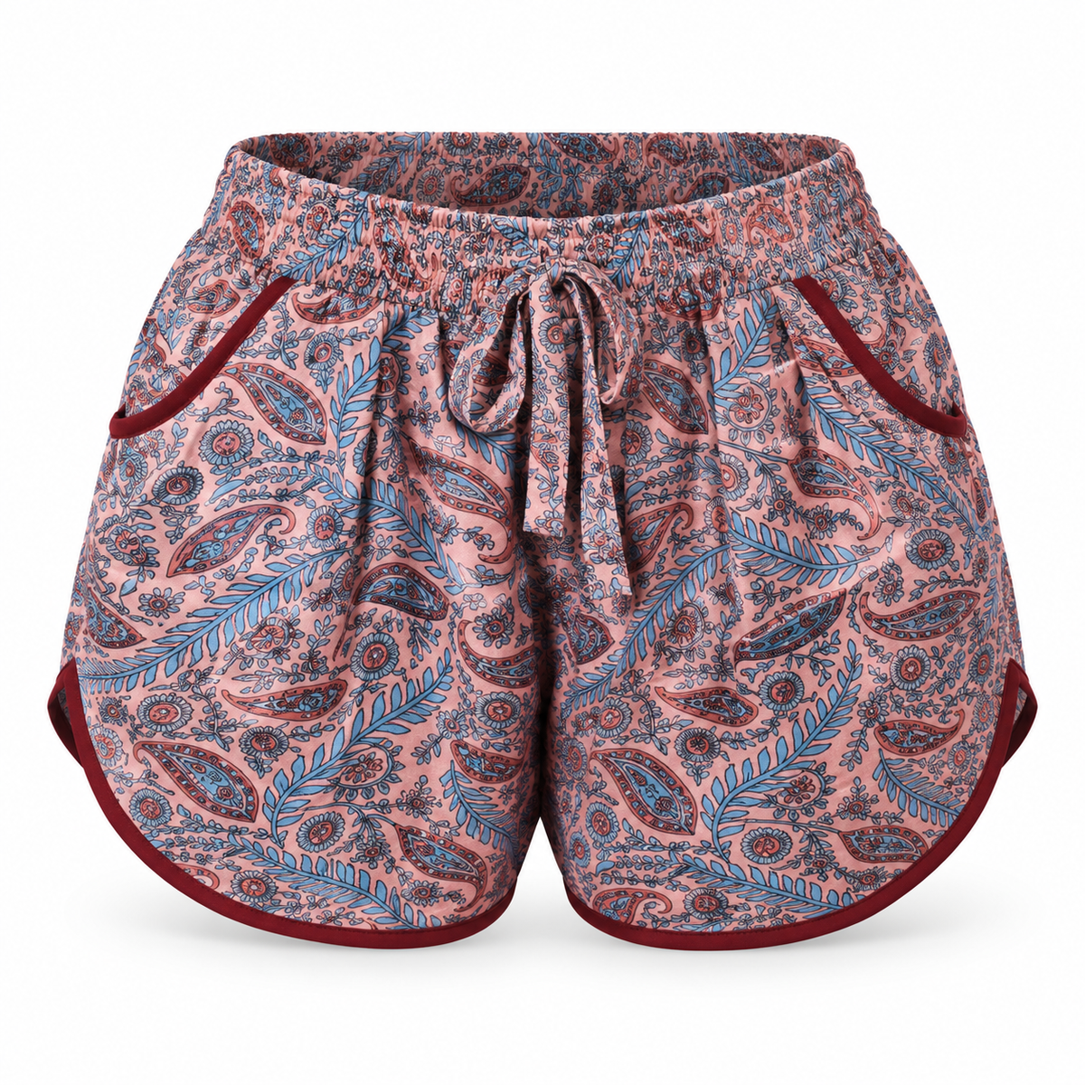 Red Floral Shorts – front ghost mannequin