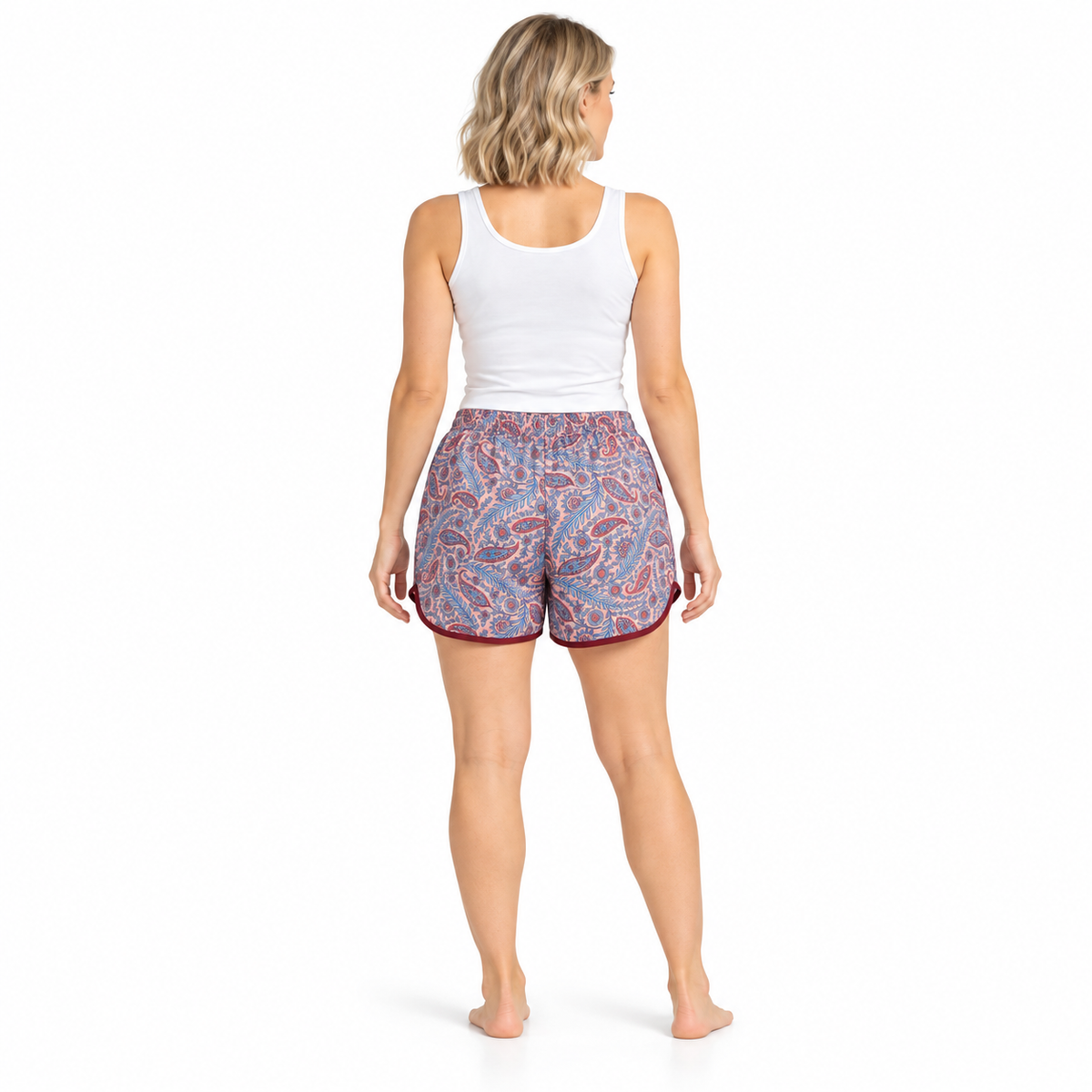 Red Floral Shorts – back model view