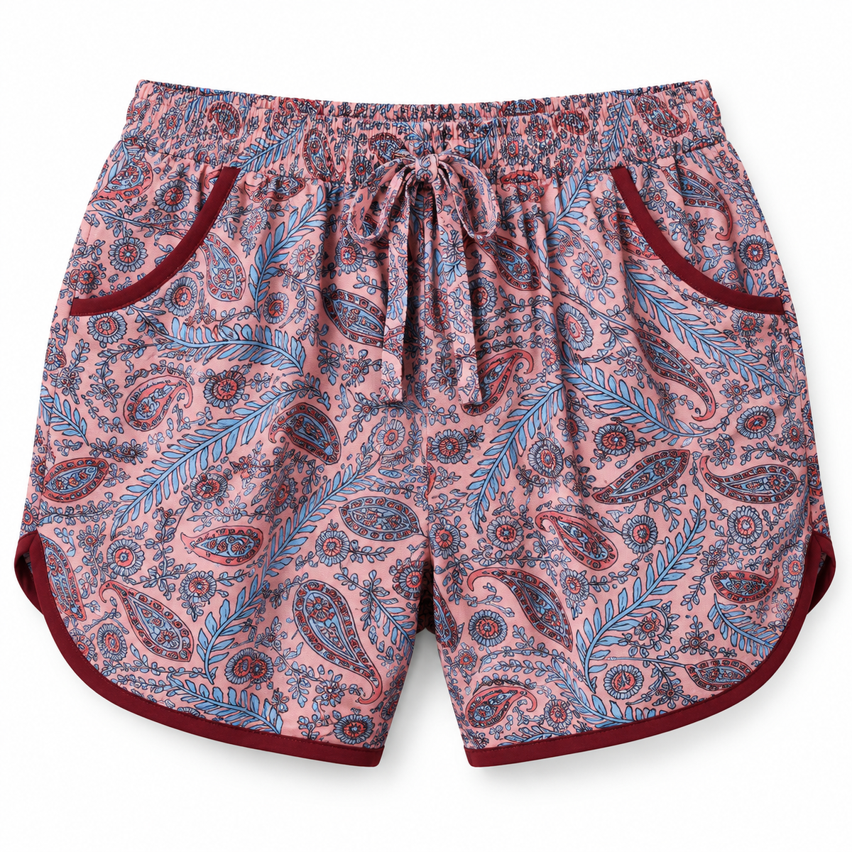 Red Floral Shorts – construction detail