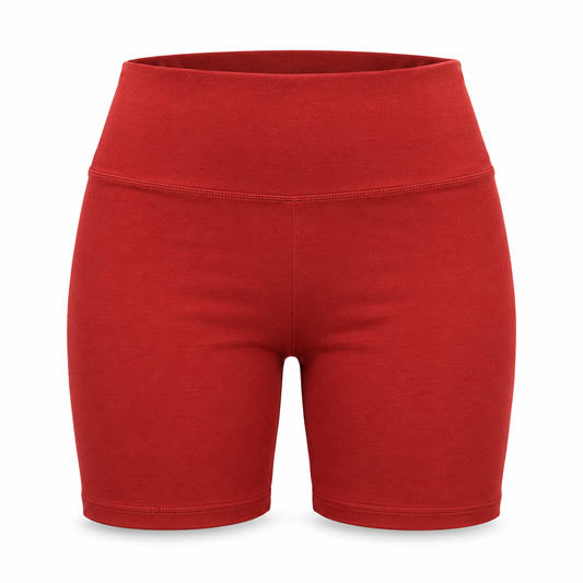 Red Fold-Waist Shorts – front ghost mannequin
