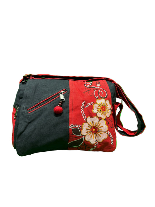 Red Floral Messenger Bag