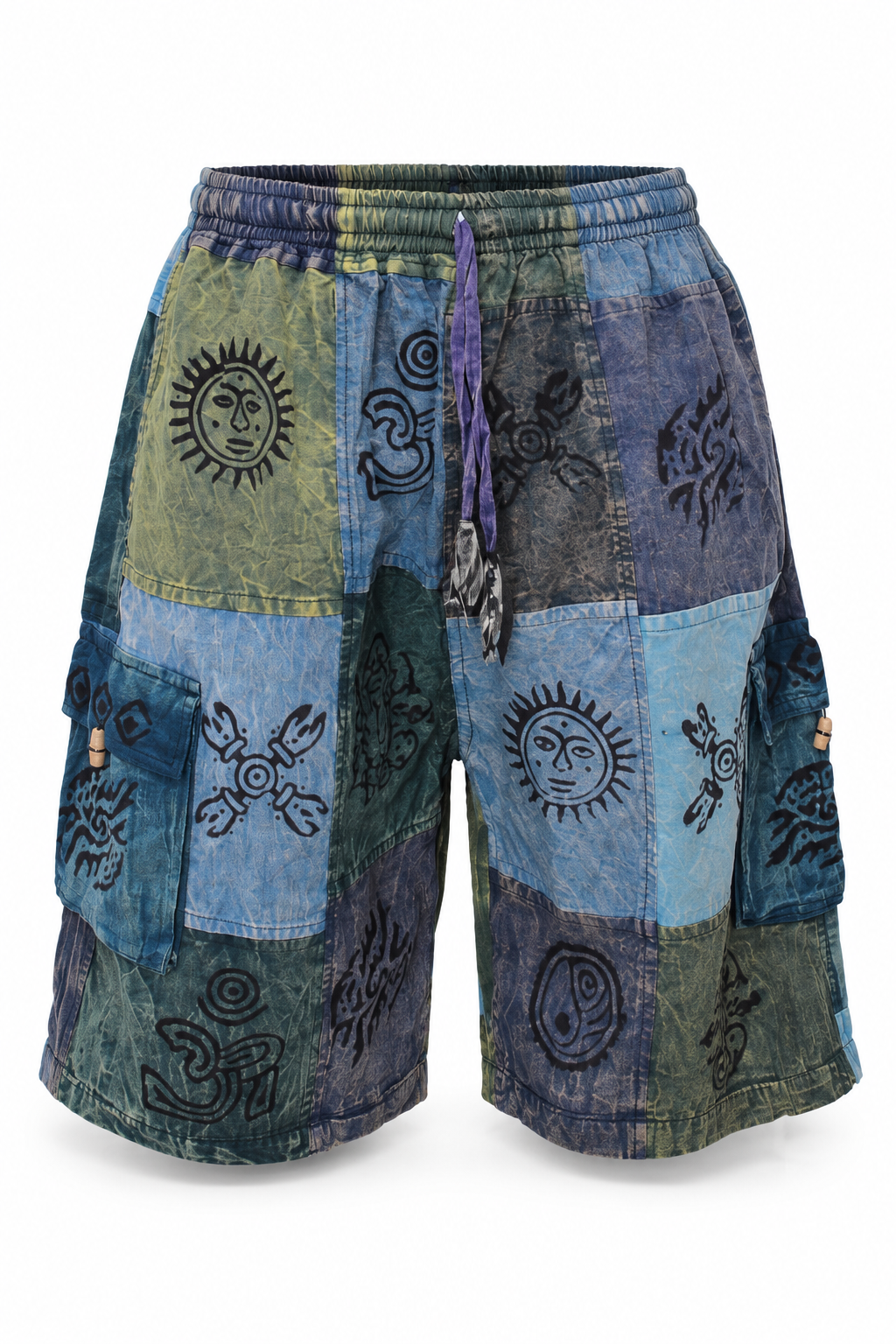 Blue Green Patchwork Shorts – view 1