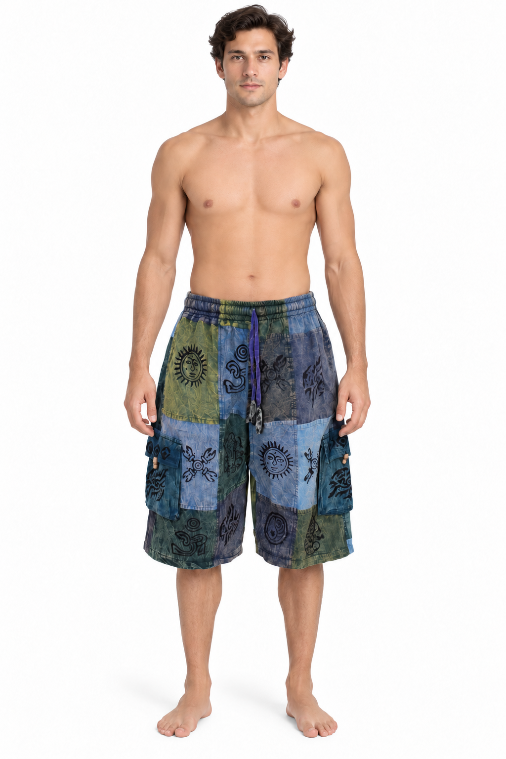 Blue Green Patchwork Shorts – view 2
