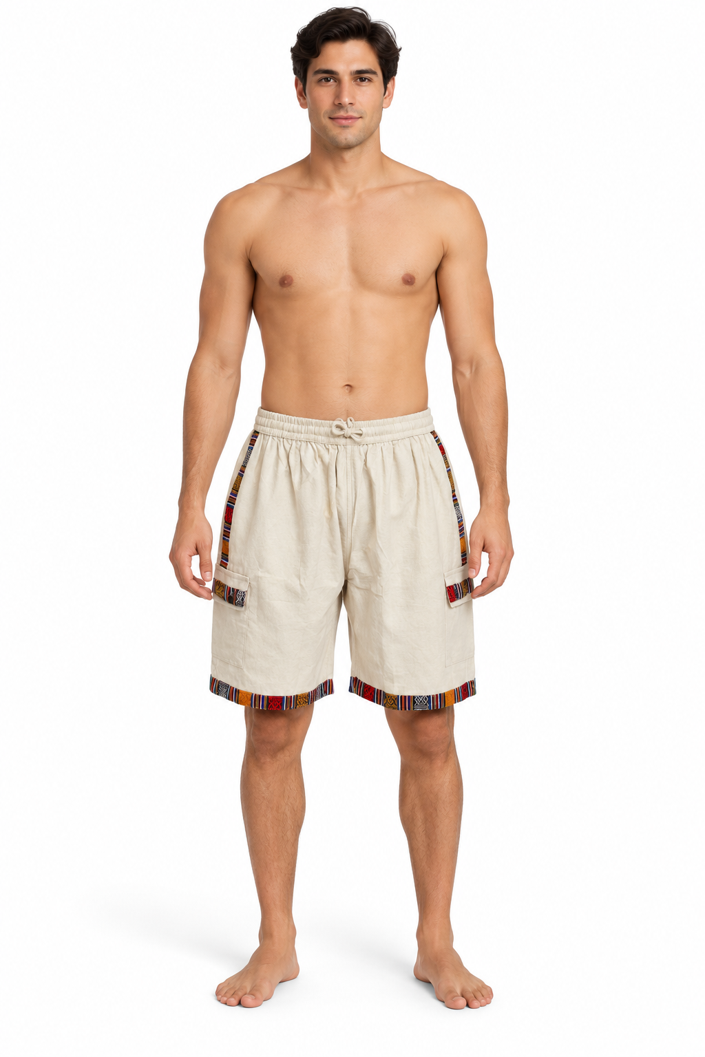Cream Multicolour Trim Shorts – view 2