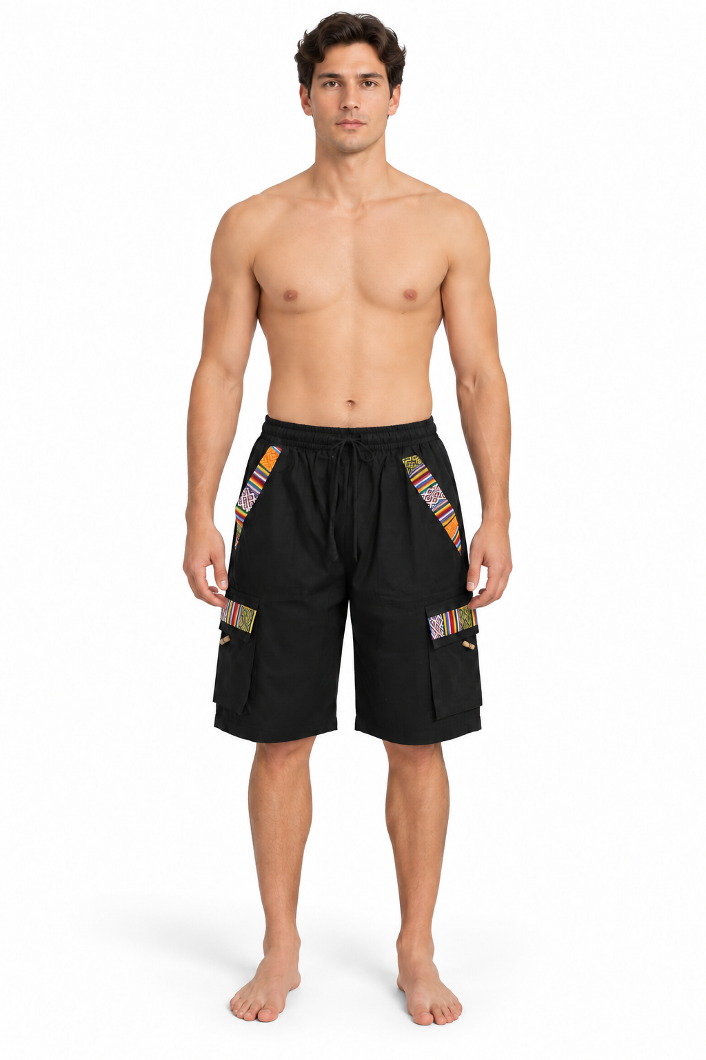 Black Multicolour Trim Shorts – view 2