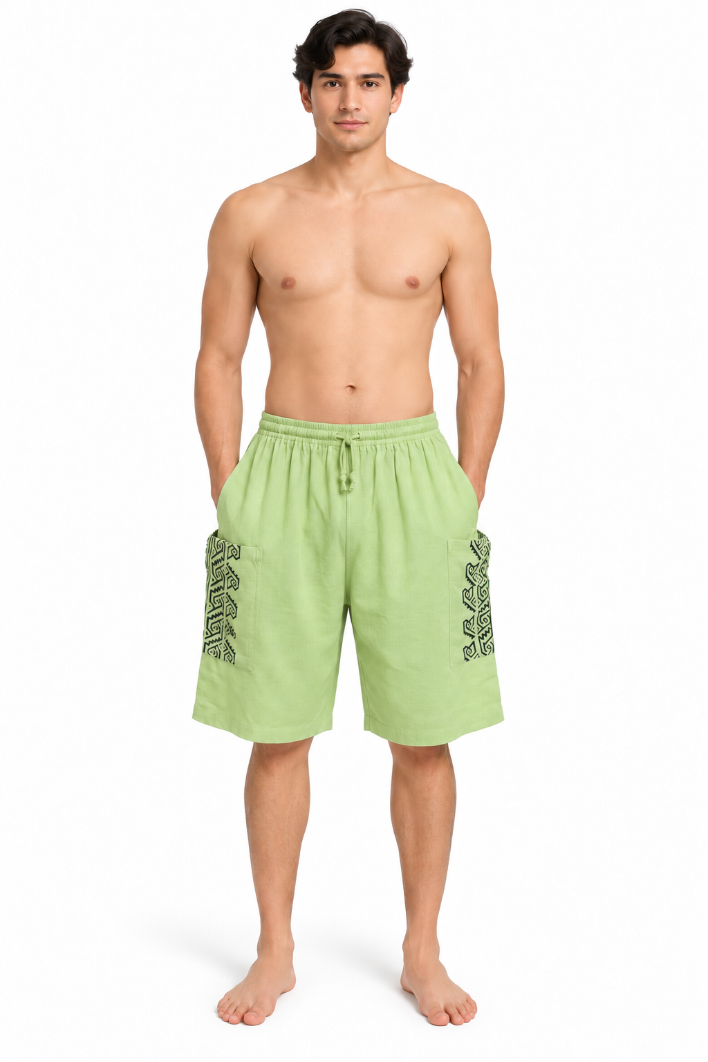 Light Green Black Print Pocket Shorts – view 2