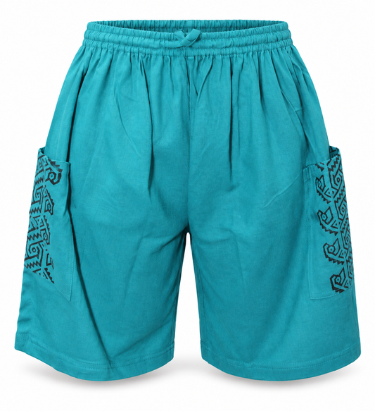Turquoise Black Print Pocket Shorts – view 1