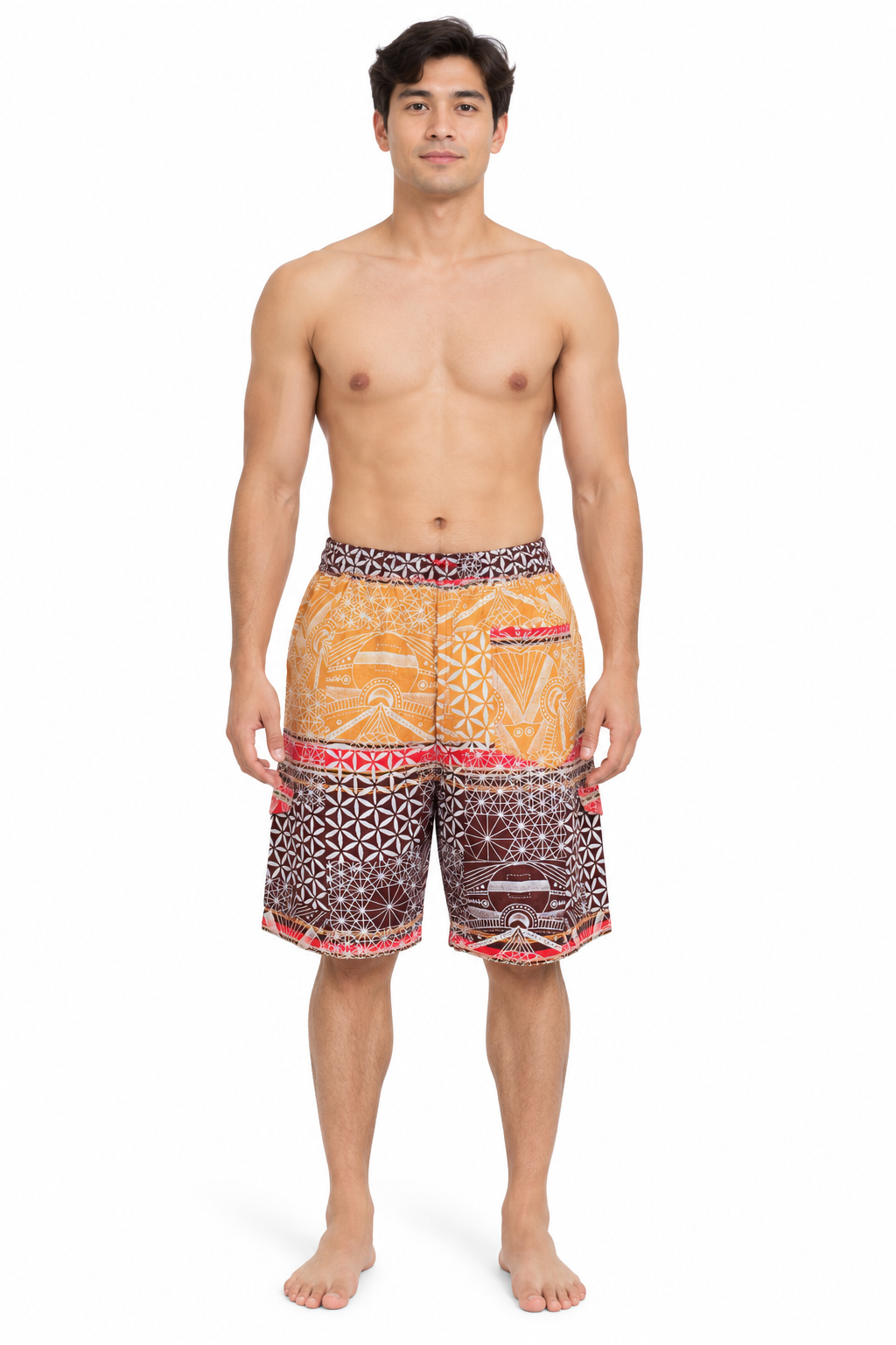 Orange Brown Geometric Print Shorts – view 2