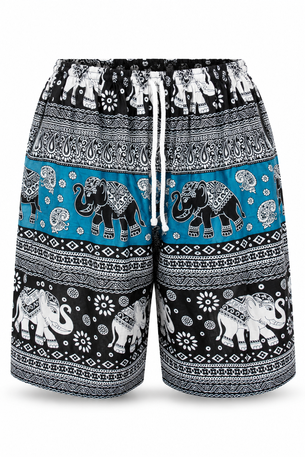 Blue Black Elephant Print Shorts – view 1