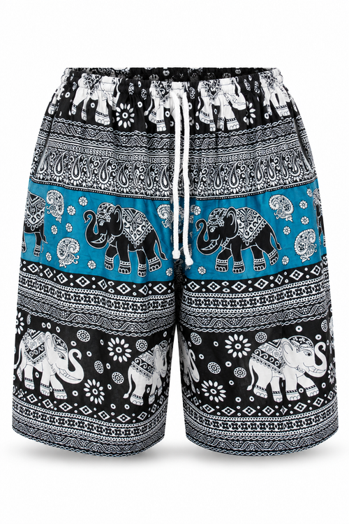 Blue Black Elephant Print Shorts